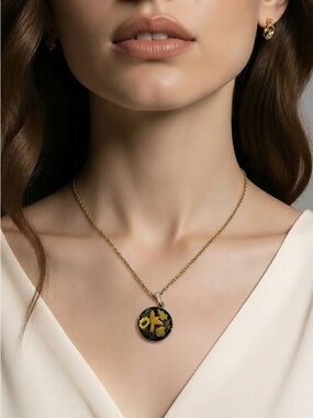 Vintage Spanish Damascene Pendant W/18” Gold Tone Chain - From Toledo, Spain